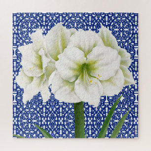 Modern botanical white amaryllis jigsaw puzzle