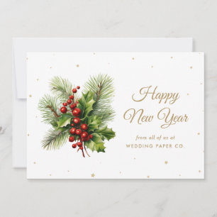 Modern Botanical White Gold Business New Year Card