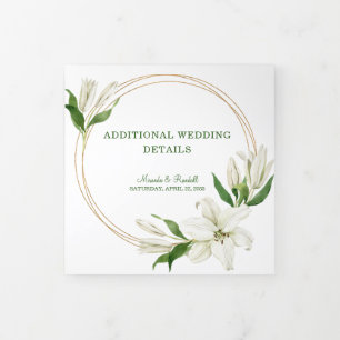 Modern Botanical   White Lily Wedding Details Tri- Tri-Fold Card