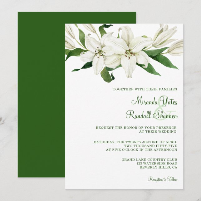 Modern Botanical | White Lily Wedding Invitation (Front/Back)