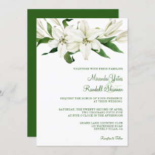 Modern Botanical White Lily Wedding Invitation