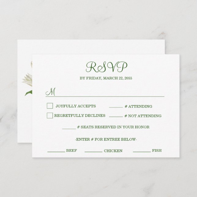 Modern Botanical | White Lily Wedding RSVP Card (Front/Back)