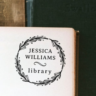 Modern Botanical Wreath Personal Library Bookplate Self-inking Stamp