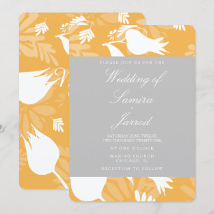Modern Botanical Yellow Grey Floral Tulip Wedding Invitation
