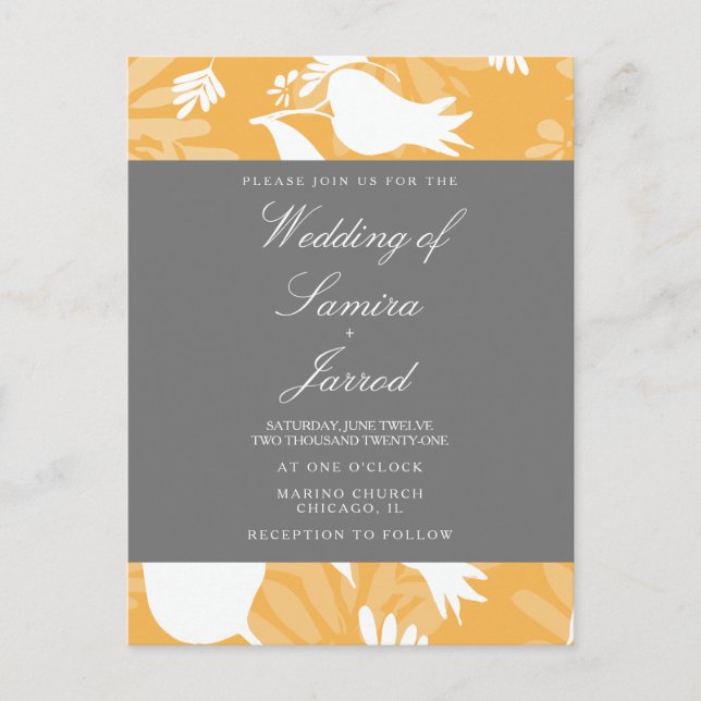 Modern Botanical Yellow Grey Floral Tulip Wedding Postcard (Front)