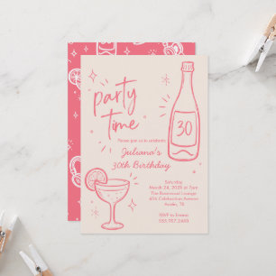 Modern Bottle & Cocktail 30th Birthday Invitation