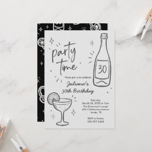 Modern Bottle & Cocktail 30th Birthday Invitation