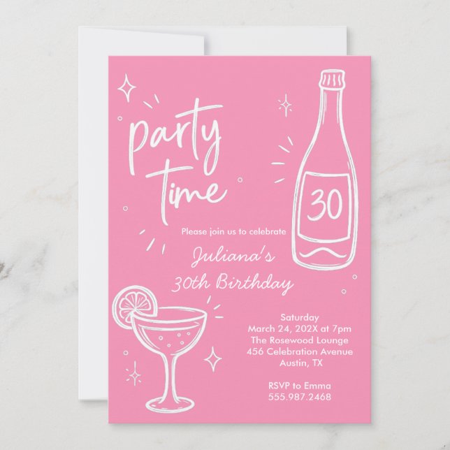 Modern Bottle & Cocktail 30th Birthday Invitation (Front)