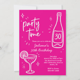 Modern Bottle & Cocktail 30th Birthday Invitation