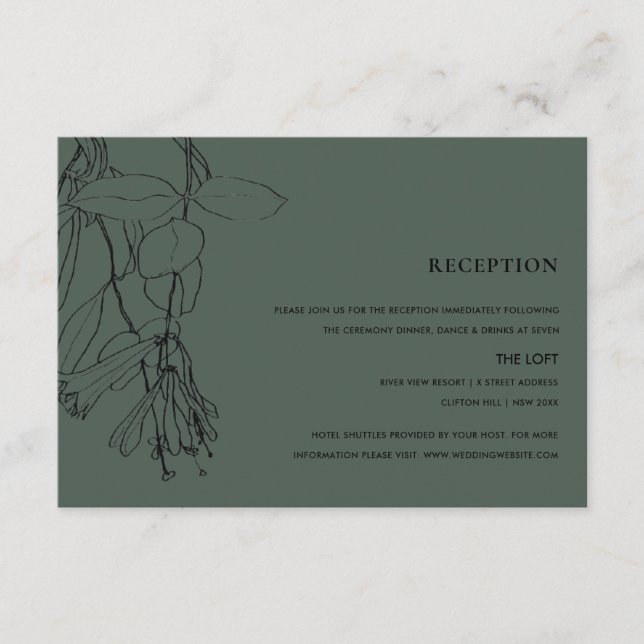 MODERN BOTTLE GREEN LINE DRAWING FLORAL RECEPTION ENCLOSURE CARD (Front)