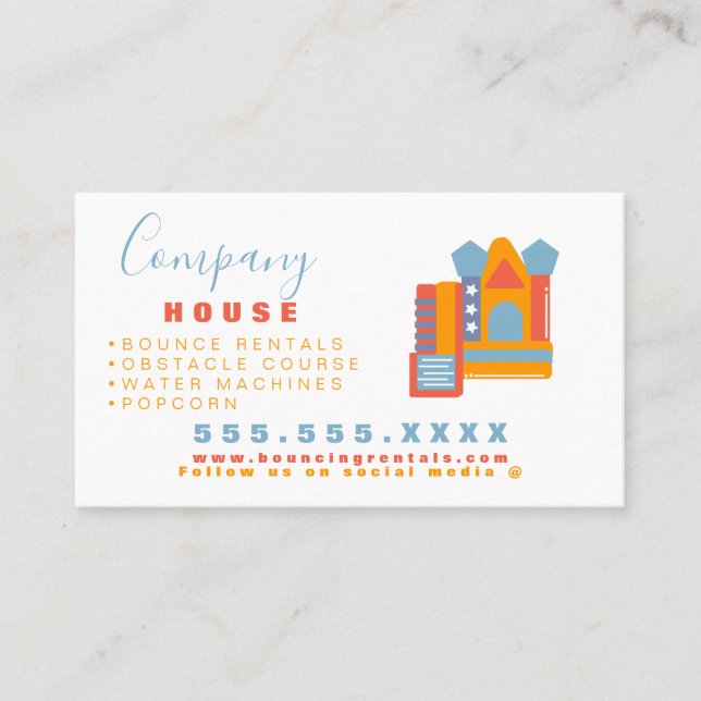 Modern Bounce House Logo Party Carnival Rentals   Business Card (Front)