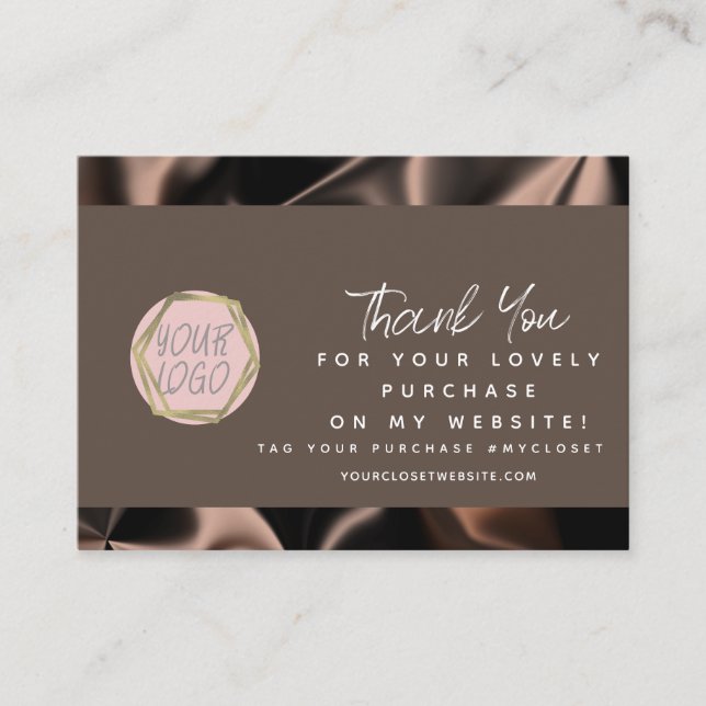 Modern Boutique Beauty Brown Thank You Logo Business Card (Front)