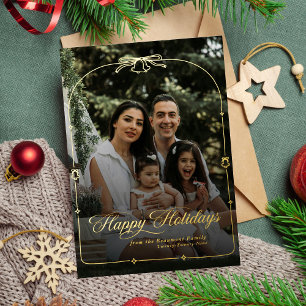 Modern  Bow Happy Holidays Christmas Photo Foil Holiday Card