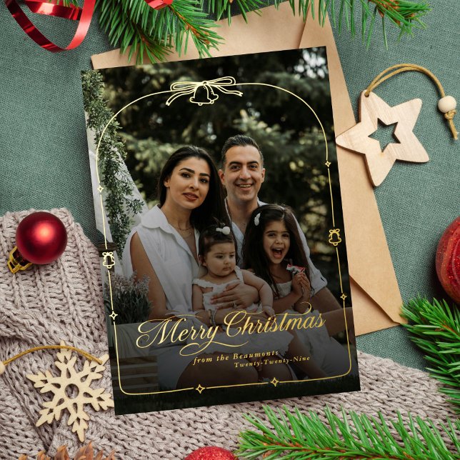 Modern  Bow Merry Christmas Photo Foil Holiday Car (Creator Uploaded)