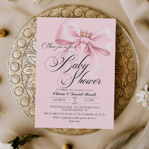 Modern Bow Pink Baby Shower Invitation