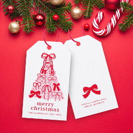 Modern Bow Pink Red Christmas Tree Gift Tags