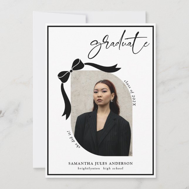 Modern Bow Script Photo Graduation Party  Invitation (Front)