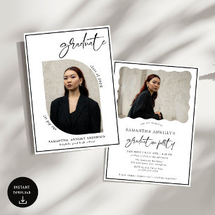 Modern Bow Script Photo Graduation Party Invitation