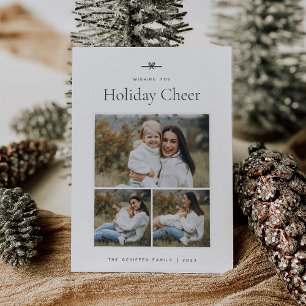 Modern Bow Simple Minimal 3 Photo Holiday Card