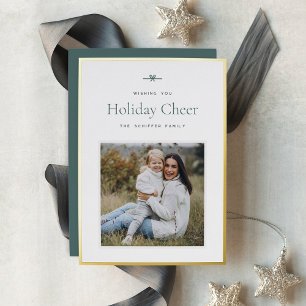 Modern Bow Simple Minimal Photo Christmas Foil Holiday Card