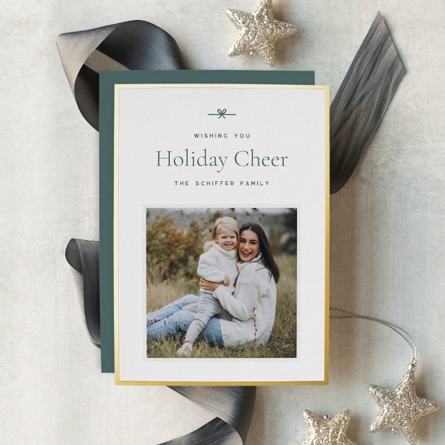 Modern Bow | Simple Minimal Photo Christmas Foil Holiday Card (Creator Uploaded)