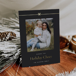 Modern Bow Simple Minimal Photo Christmas Foil Holiday Card