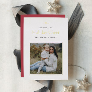 Modern Bow Simple Minimal Photo Christmas Foil Holiday Card