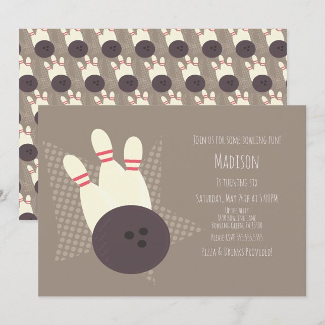 Modern Bowling Alley Birthday Party  Invitation (Front/Back)