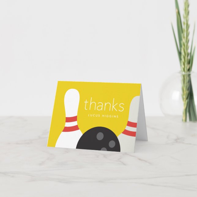 Modern Bowling Birthday Party  Thank You Card (Front)