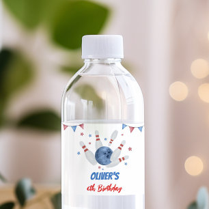 Modern Bowling Birthday Party Water Bottle Label