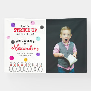 Modern Bowling Birthday Party Welcome Sign Banner