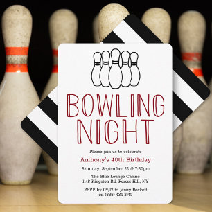Modern Bowling Night Birthday Party Invitation