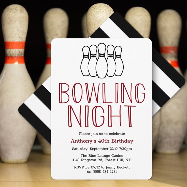 Modern Bowling Night Birthday Party Invitation (Creator Uploaded)