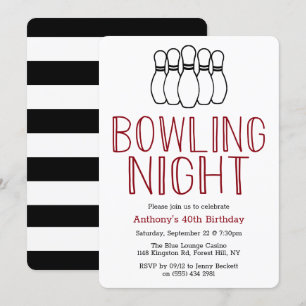Modern Bowling Night Birthday Party Invitation