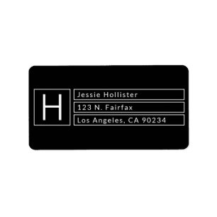 Modern Box Monogram Black & White Return Address Label