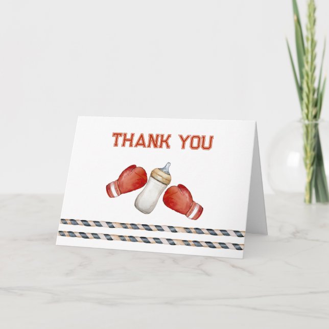 Modern Boxing Little Champion Baby Shower  Thank You Card (Front)