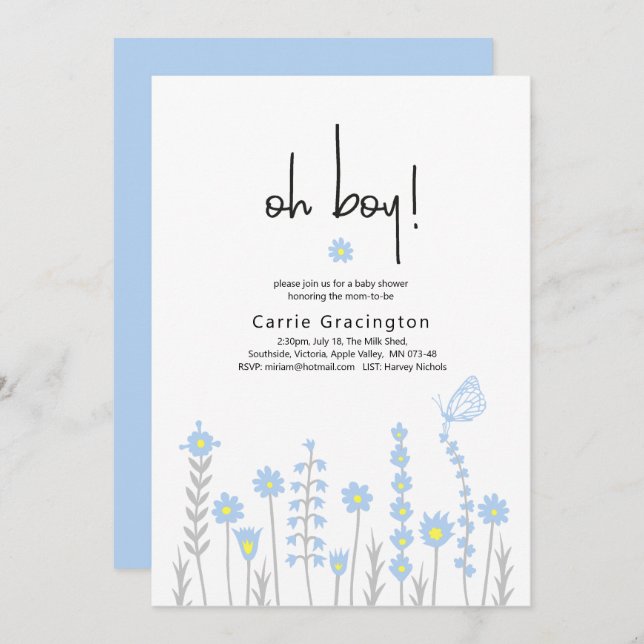 Modern Boy Baby Pastel Blue Shower Party  Invitation (Front/Back)