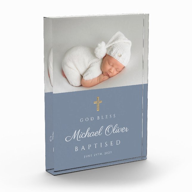 Modern Boy Baptised Keepsake  Photo Block (Left)