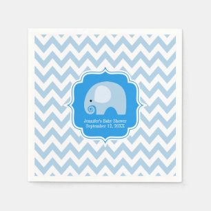 Modern Boy Blue Elephant Baby Shower Chevron Napkin