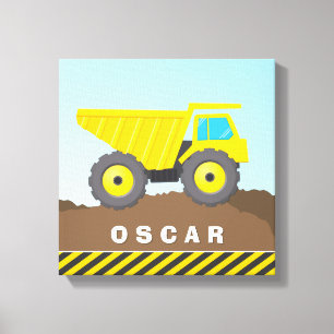 MODERN boy bright yellow dump truck construction Canvas Print