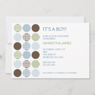 Modern Boy Dot Baby Shower Invite Blue Green Brown