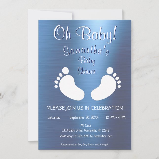 Modern Boy Oh Baby Shower Baby Feet Invitation (Front)