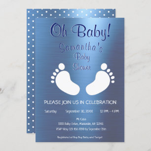 Modern Boy Oh Baby Shower Foot Print Invitation