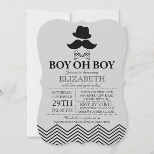 Modern Boy Oh Boy Little Man Moustache Baby Shower Invitation