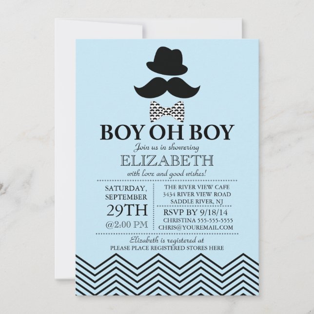 Modern Boy Oh Boy Little Man Moustache Baby Shower Invitation (Front)