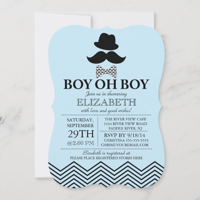 Modern Boy Oh Boy Little Man Moustache Baby Shower Invitation (Front)