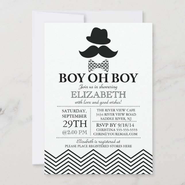Modern Boy Oh Boy Little Man Moustache Baby Shower Invitation (Front)