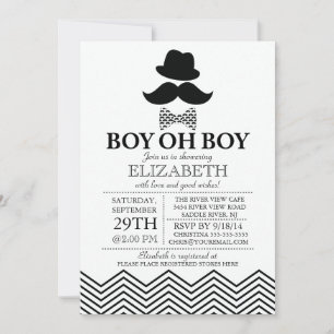 Modern Boy Oh Boy Little Man Moustache Baby Shower Invitation