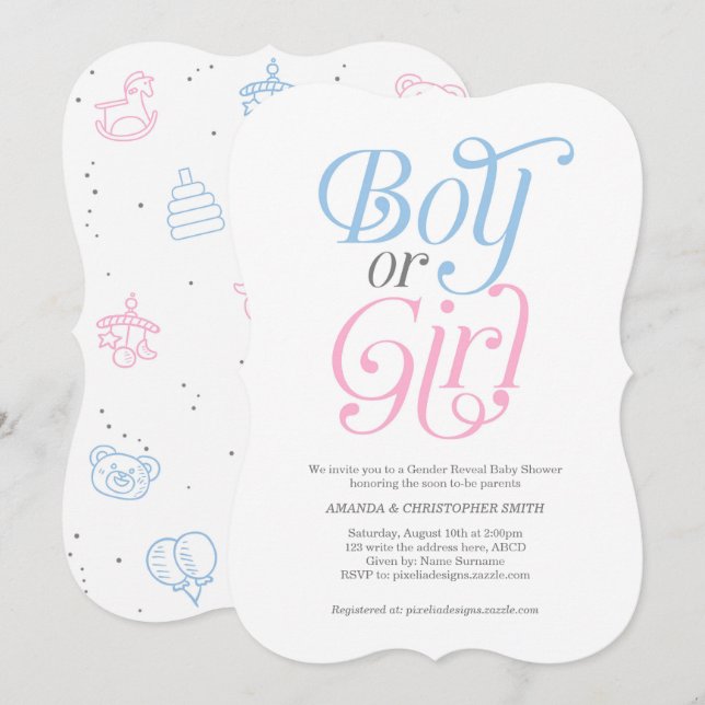 Modern, Boy or Girl, Gender Reveal, Pink and BLue Invitation (Front/Back)
