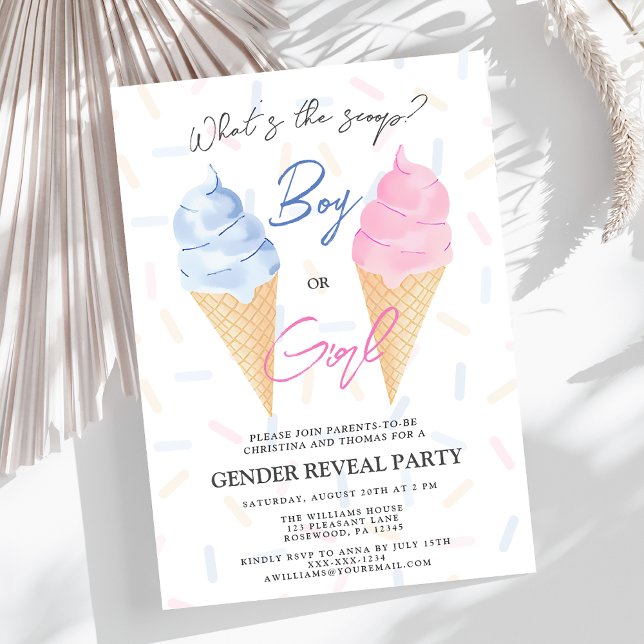 Modern Boy or Girl Ice-Cream Gender Reveal Invitation (Creator Uploaded)
